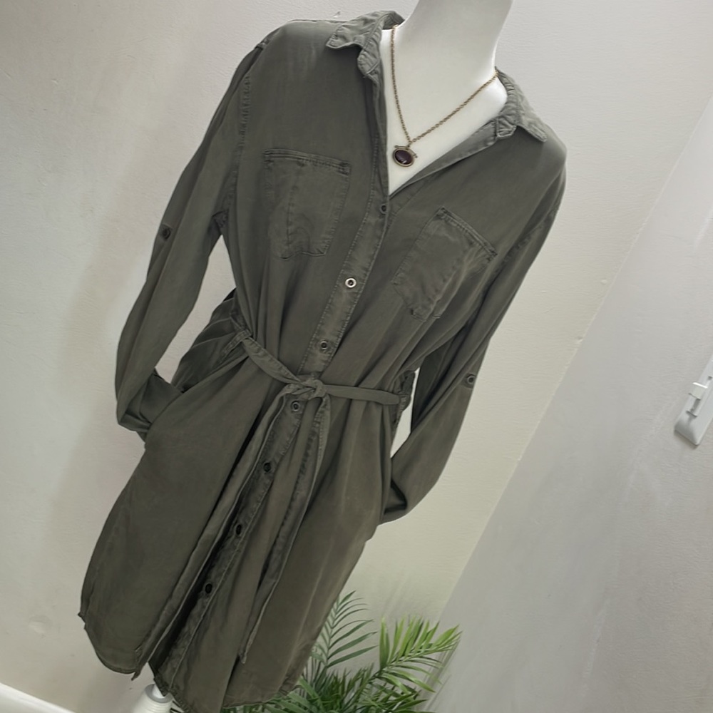 Velvet Heart olive drab army green button shirt dress large
